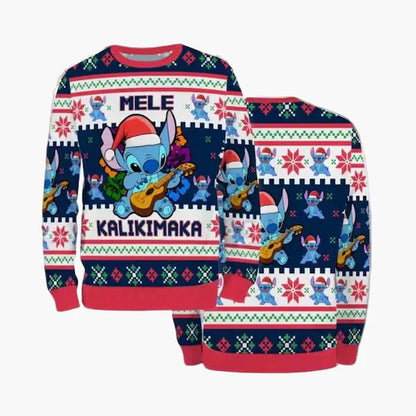 Suéter navideño unisex Merry Stitchmas – Suéter feo de Navidad divertido con dibujo animado