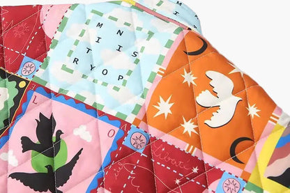 Damernas patchwork bomberjacka i vintage-stil – Moderiktig övergångsjacka med grafiktryck