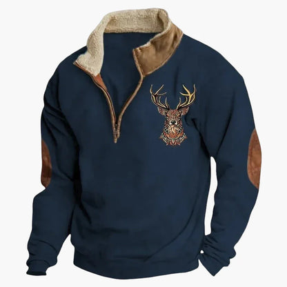 Herren Western Style Pullover mit Azteken-Muster und Longhorn-Motiv – Bequemer Freizeit-Sweater für Outdoor & Alltag