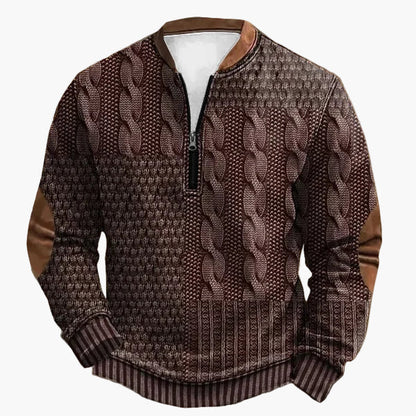 Pull-over homme en maille avec motif torsadé et fermeture éclair quart de zip – Pull décontracté à la mode pour l'automne et l'hiver