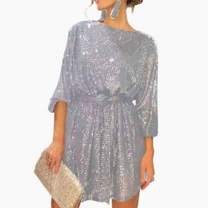 Miniabito da donna con paillettes e cintura – Abito elegante per feste e cocktail