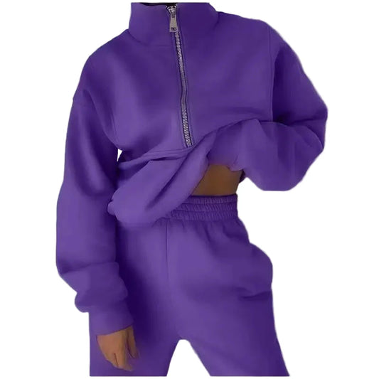 Damen Zweiteiler Freizeit Jogginganzug mit Reißverschluss – Komfortabler Trainingsanzug für Sport und Alltag