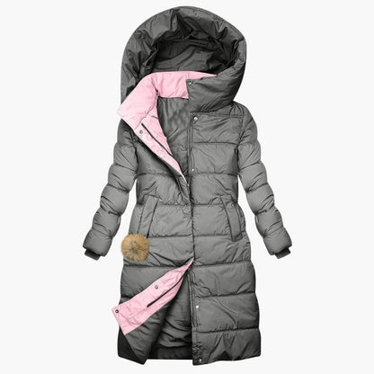 Abrigo de invierno acolchado para mujer con capucha – Chaqueta acolchada larga y cortavientos para día a día y ocio