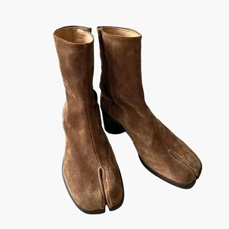 Damskor designer stövletter med blockklack och tabi-tå stil – Trendiga högklackade boots för vardag och speciella tillfällen