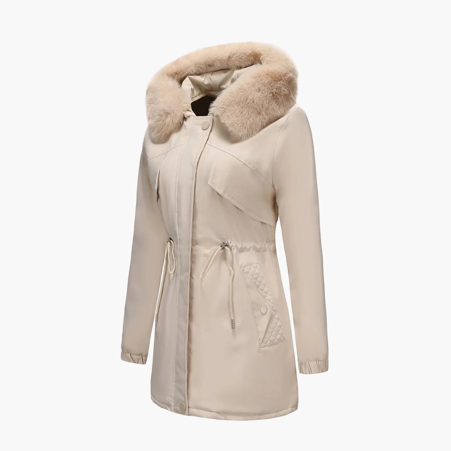 Damen Winterparka mit Kapuze und Kunstpelzkragen – Eleganter Mantel für kalte Tage