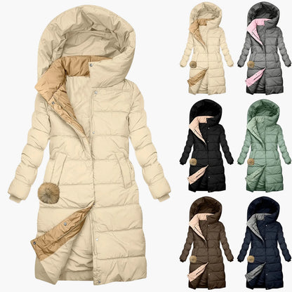 Abrigo de invierno acolchado para mujer con capucha – Chaqueta acolchada larga y cortavientos para día a día y ocio