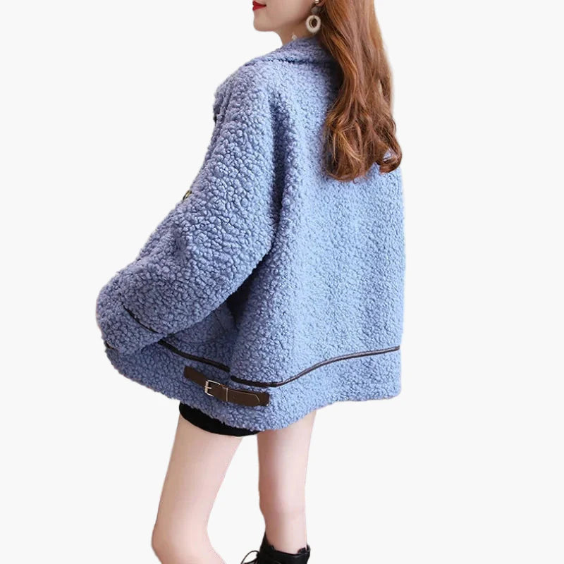 Giacca da mezza stagione in pelliccia teddy da donna con collo alto – Giacca casual alla moda per autunno e inverno