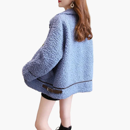 Giacca da mezza stagione in pelliccia teddy da donna con collo alto – Giacca casual alla moda per autunno e inverno