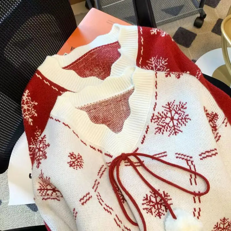 Chaqueta de punto de invierno para mujer con patrón de copos de nieve – Cárdigan festivo estilo vintage para ocasiones acogedoras