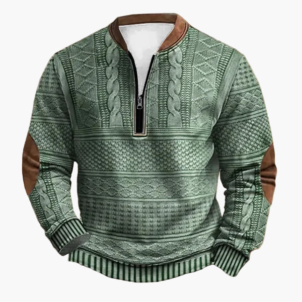 Pull-over homme en maille avec motif torsadé et fermeture éclair quart de zip – Pull décontracté à la mode pour l'automne et l'hiver