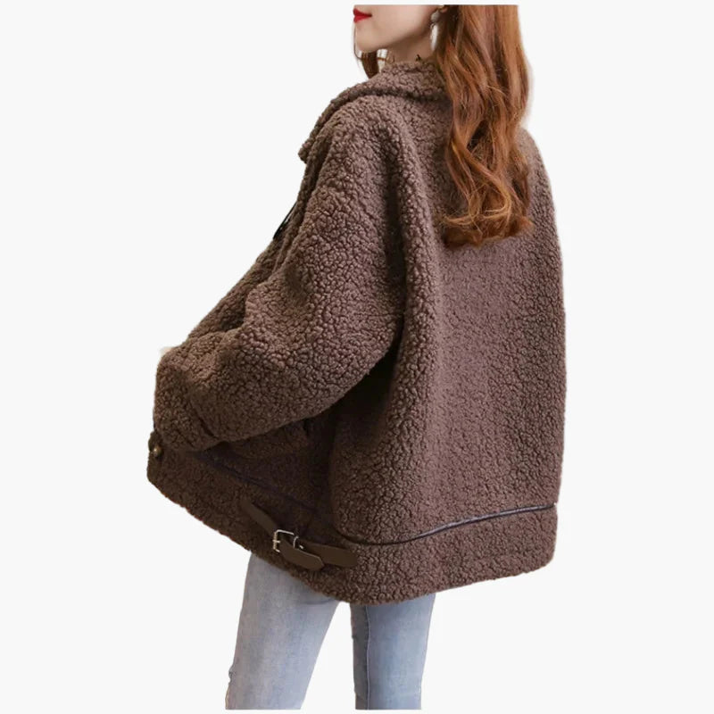 Giacca da mezza stagione in pelliccia teddy da donna con collo alto – Giacca casual alla moda per autunno e inverno