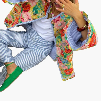 Giacca trapuntata boho da donna con motivo floreale – Giacca primaverile casual per tempo libero e vacanze