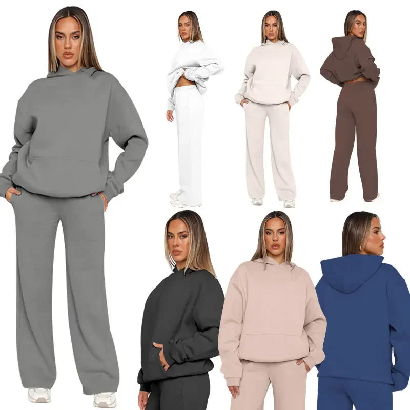 Ensemble survêtement loisirs pour femmes avec hoodie et pantalon large – Style street confortable pour quotidien et loisirs