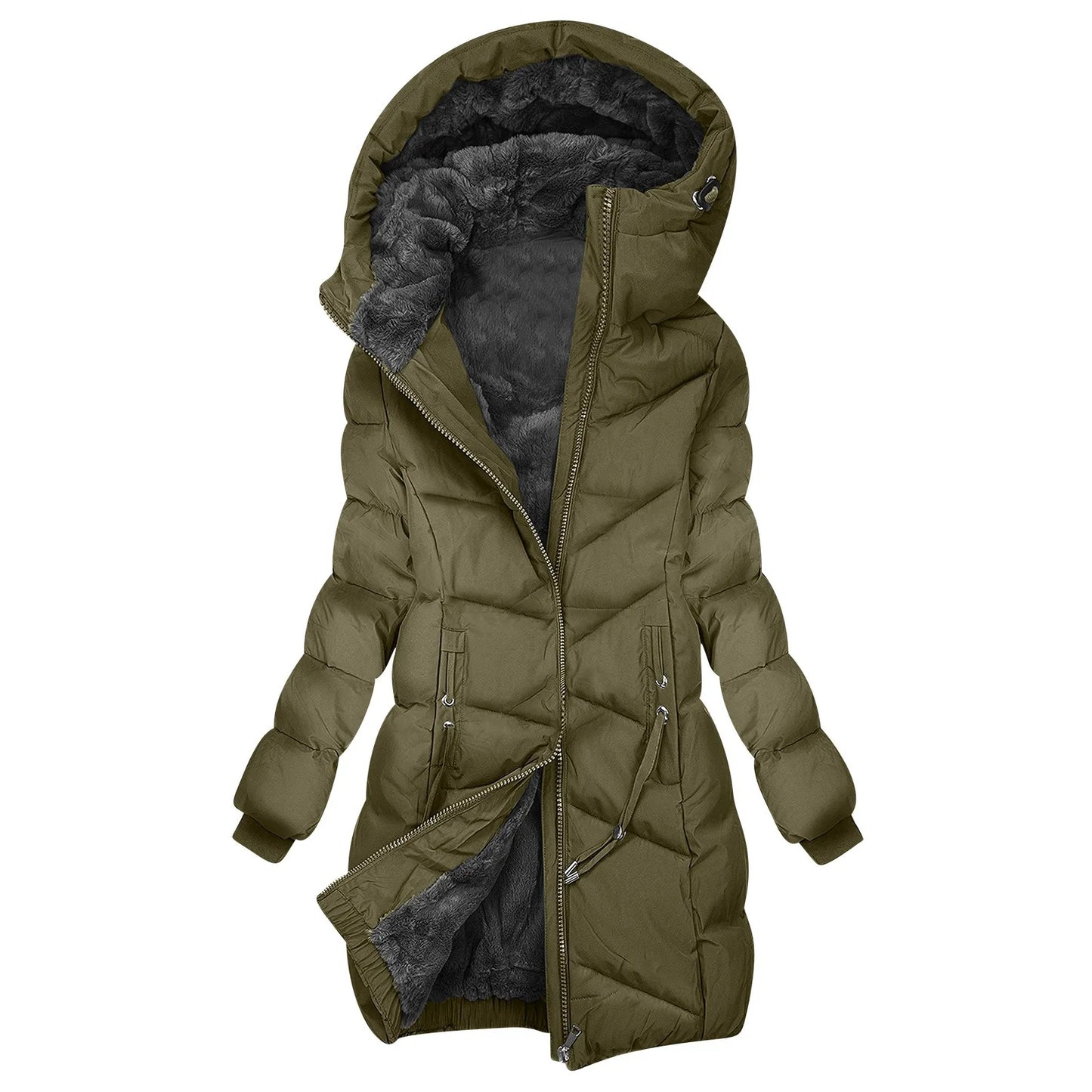 Abrigo de invierno largo acolchado para mujer con capucha – Parka outdoor cortavientos y cálido