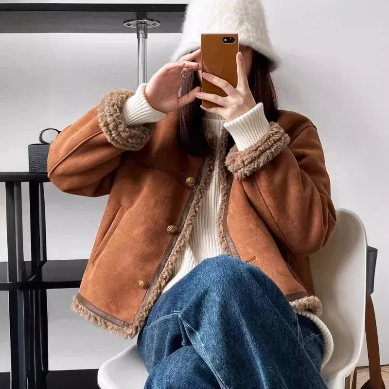 Dam Vinterjacka kort vintage-stil fritidsjacka med konstpälsdetaljer – Moderiktig & varm för vardag och utomhus