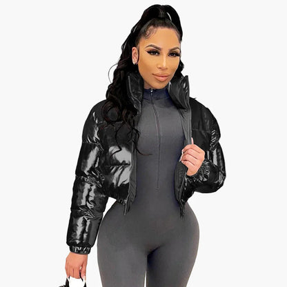 Damen Steppjacke Kurze Trendjacke Glänzend Streetwear Wintermode