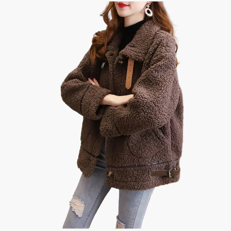 Giacca da mezza stagione in pelliccia teddy da donna con collo alto – Giacca casual alla moda per autunno e inverno