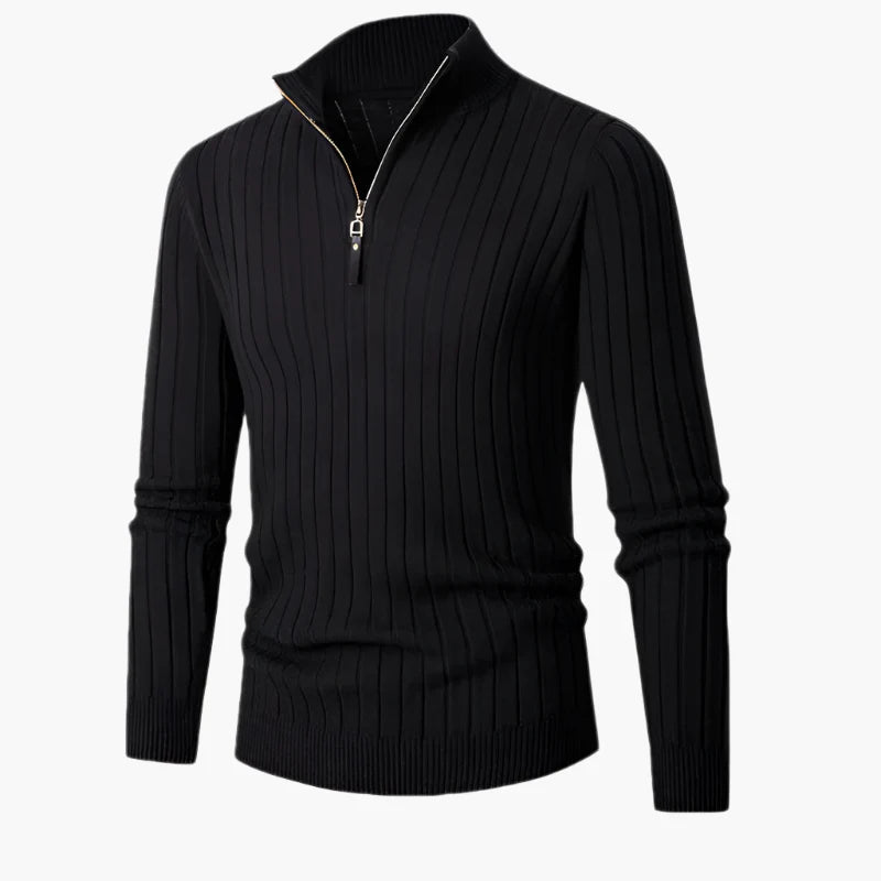 Herren Strickpullover mit Stehkragen und Halbreißverschluss – Eleganter Freizeit- und Business-Look