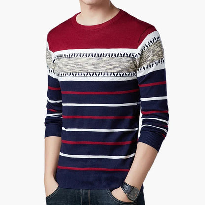 Herren Rundhals Pullover mit Modernem Streifenmuster – Freizeit & Alltag