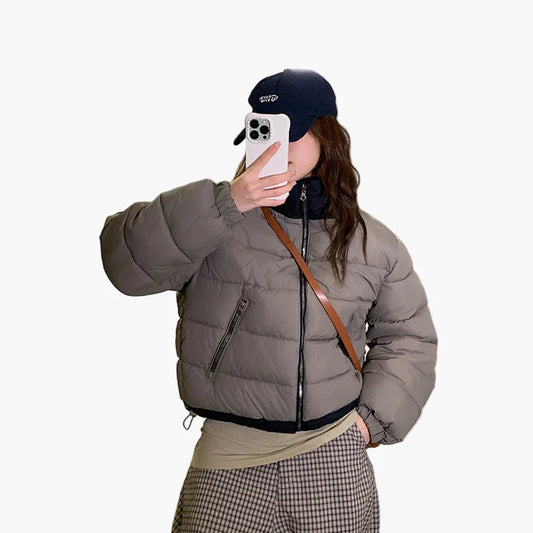 Dam Quiltad Jacka Kort Urban Casual – Oversize Pufferjacka för Vardag och Fritid