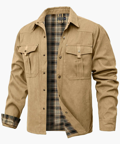Overshirt outdoor para hombre estilo western cowboy de primavera – Chaqueta de ocio con forro de franela y botones a presión
