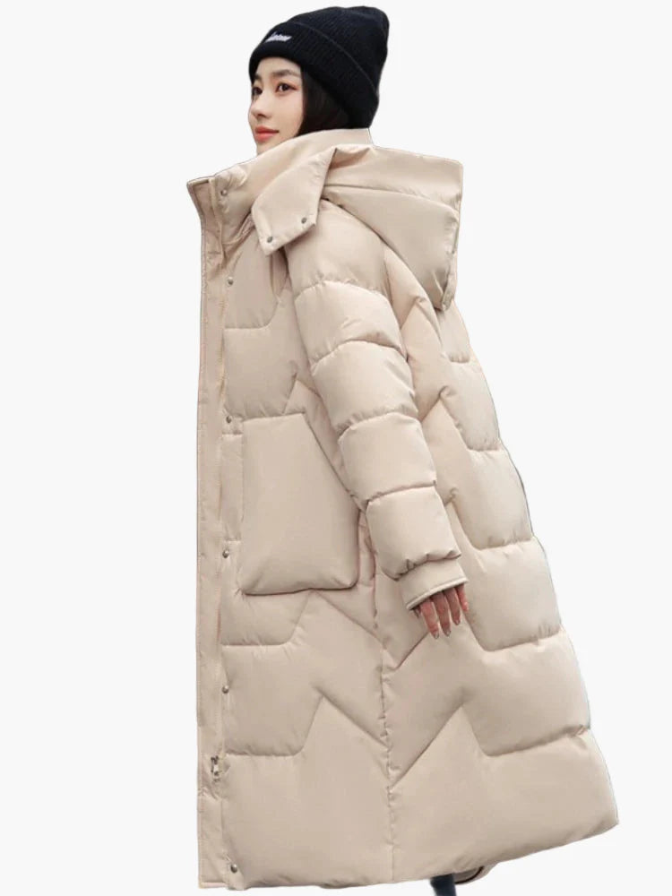 Damen Winter Steppmantel mit Kapuze – Langer, warmer Parka für Alltag & Freizeit