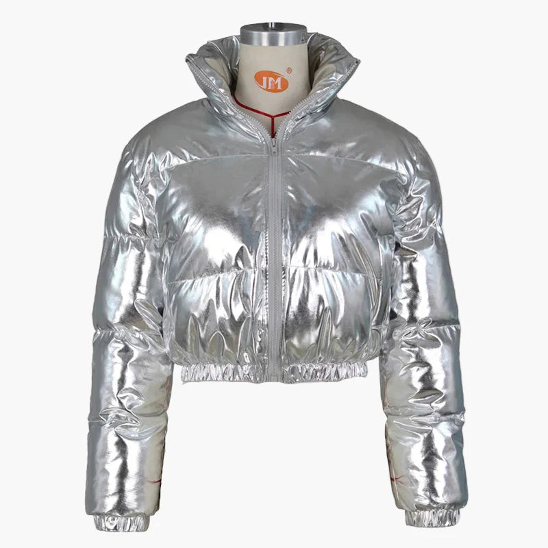Damen Steppjacke Kurze Trendjacke Glänzend Streetwear Wintermode