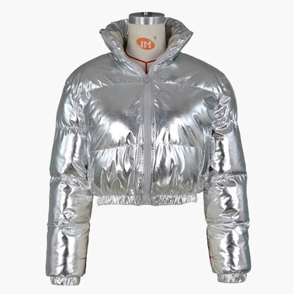 Damen Steppjacke Kurze Trendjacke Glänzend Streetwear Wintermode