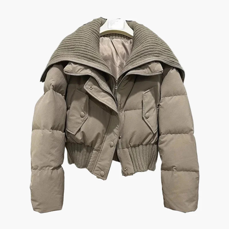 Dames steppjack met extra brede kraag – Modieuze winterjas voor dagelijks gebruik en vrije tijd