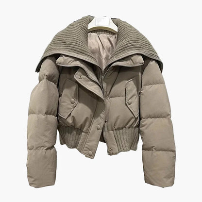 Dames steppjack met extra brede kraag – Modieuze winterjas voor dagelijks gebruik en vrije tijd