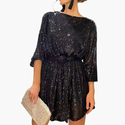 Miniabito da donna con paillettes e cintura – Abito elegante per feste e cocktail