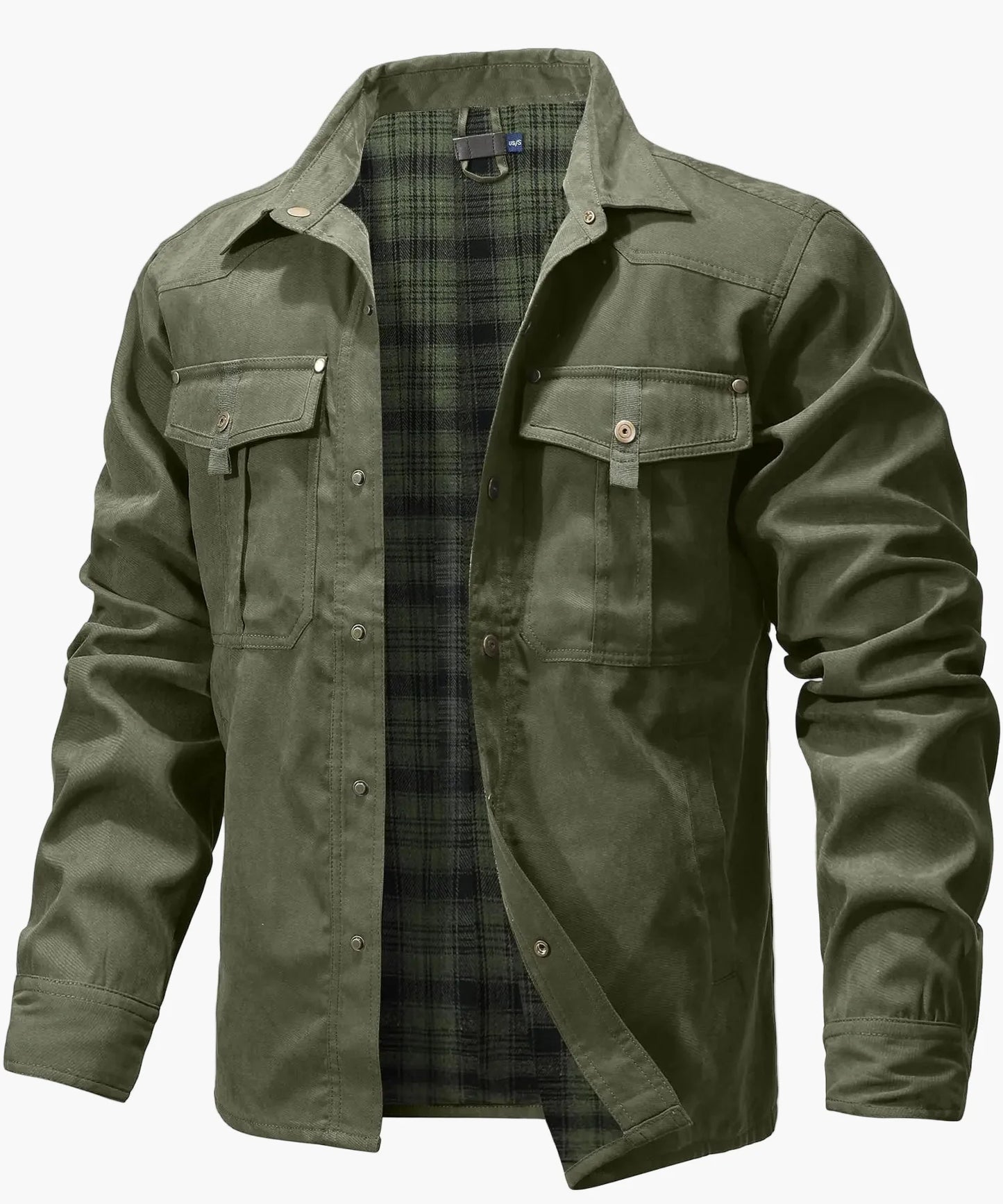 Overshirt outdoor para hombre estilo western cowboy de primavera – Chaqueta de ocio con forro de franela y botones a presión
