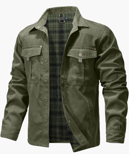 Overshirt outdoor para hombre estilo western cowboy de primavera – Chaqueta de ocio con forro de franela y botones a presión