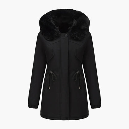 Damen Winterparka mit Kapuze und Kunstpelzkragen – Eleganter Mantel für kalte Tage