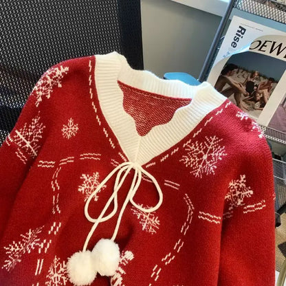 Chaqueta de punto de invierno para mujer con patrón de copos de nieve – Cárdigan festivo estilo vintage para ocasiones acogedoras