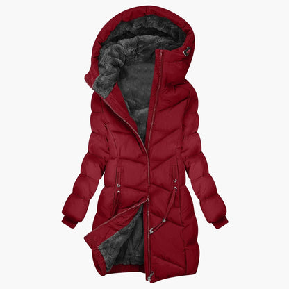 Abrigo de invierno largo acolchado para mujer con capucha – Parka outdoor cortavientos y cálido