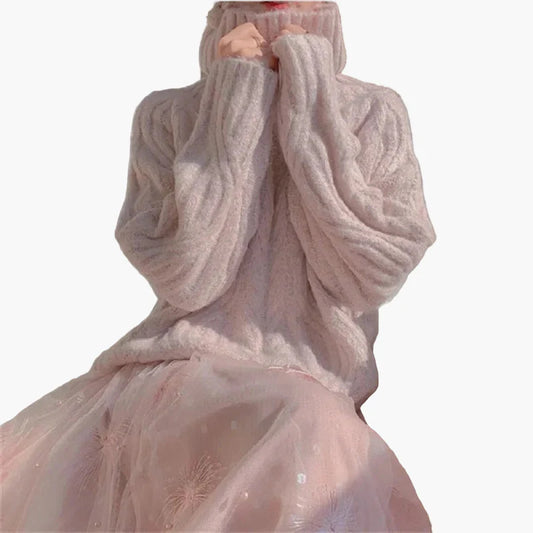 Damen Strickpullover im koreanischen Stil mit lockerem Schnitt und Rollkragen – Modischer Herbst- und Winterpullover