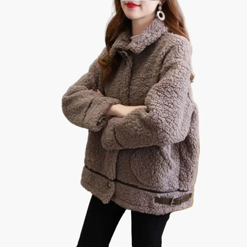 Giacca da mezza stagione in pelliccia teddy da donna con collo alto – Giacca casual alla moda per autunno e inverno