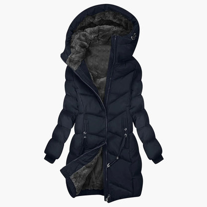 Abrigo de invierno largo acolchado para mujer con capucha – Parka outdoor cortavientos y cálido