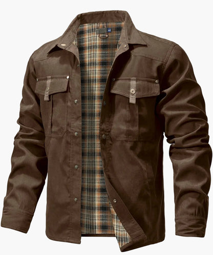 Overshirt outdoor para hombre estilo western cowboy de primavera – Chaqueta de ocio con forro de franela y botones a presión