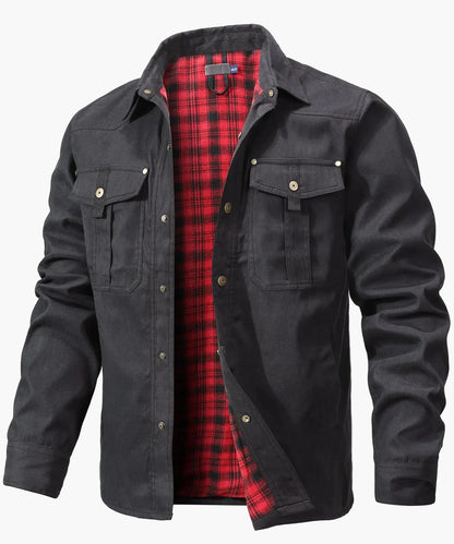 Overshirt outdoor para hombre estilo western cowboy de primavera – Chaqueta de ocio con forro de franela y botones a presión