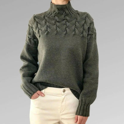 Damen Strickpullover mit Zopfmuster und hohem Kragen – Eleganter Winterpullover für Alltag & Freizeit