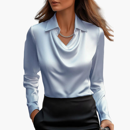 Damen Businessbluse mit Wasserfallkragen – Elegante Büro- & Abendmode