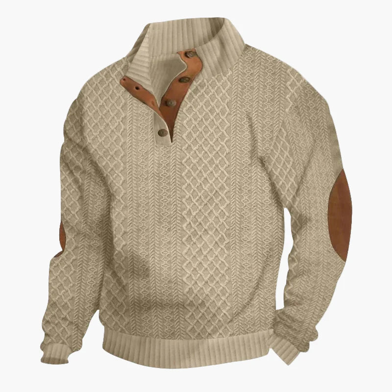 Herren Strickpullover mit Knopfleiste und Ellbogenpatches – Klassischer Freizeit-Look