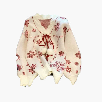 Chaqueta de punto de invierno para mujer con patrón de copos de nieve – Cárdigan festivo estilo vintage para ocasiones acogedoras