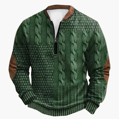 Pull-over homme en maille avec motif torsadé et fermeture éclair quart de zip – Pull décontracté à la mode pour l'automne et l'hiver