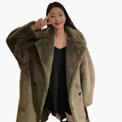 Damen Langer Teddy Mantel – Modischer Oversize Wintermantel für Alltag & Freizeit