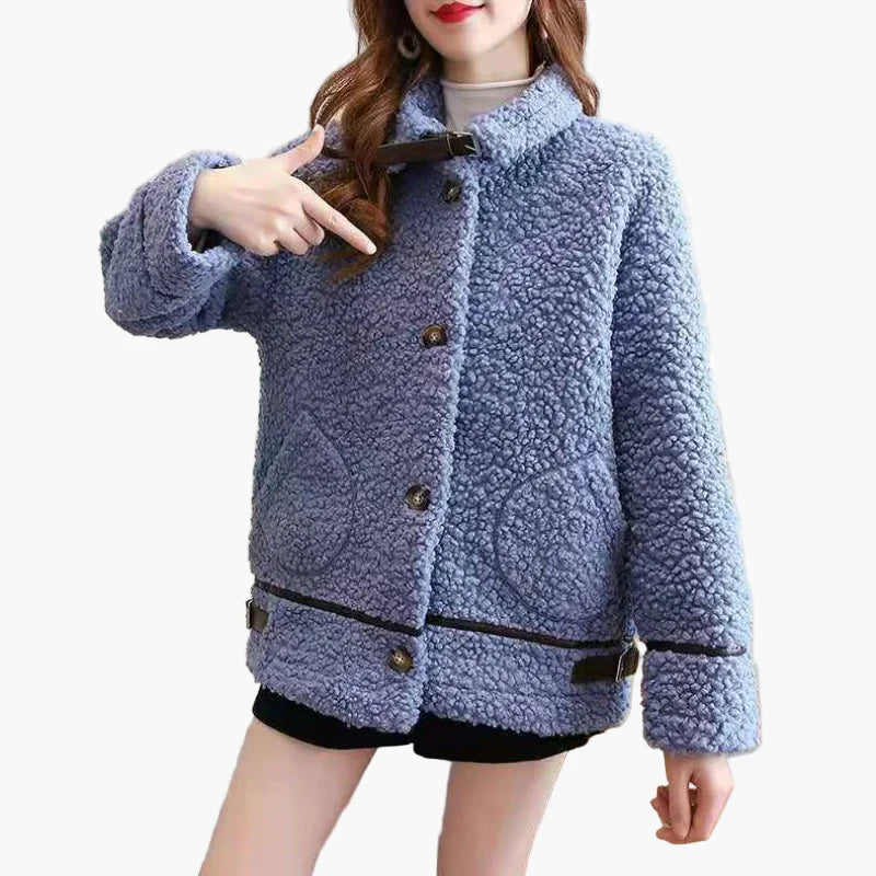 Giacca da mezza stagione in pelliccia teddy da donna con collo alto – Giacca casual alla moda per autunno e inverno