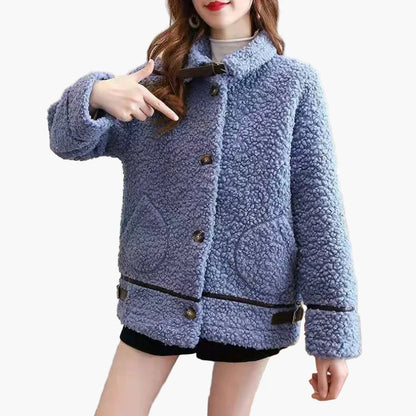 Giacca da mezza stagione in pelliccia teddy da donna con collo alto – Giacca casual alla moda per autunno e inverno
