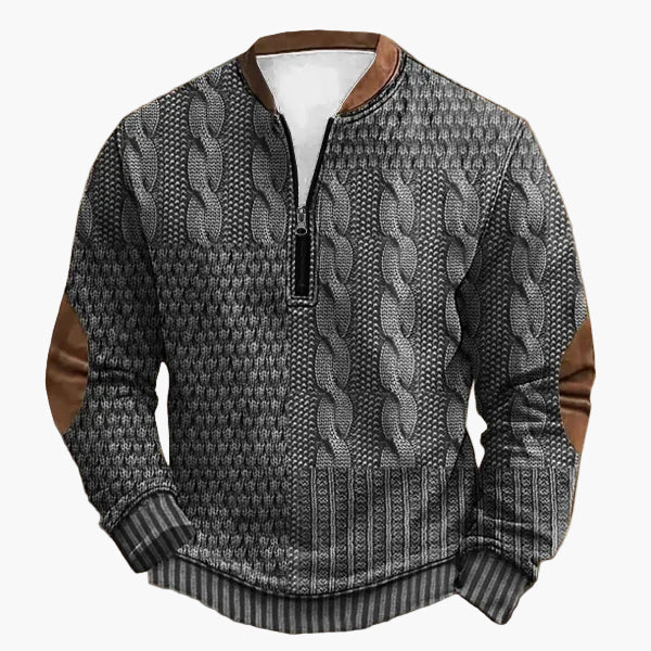 Pull-over homme en maille avec motif torsadé et fermeture éclair quart de zip – Pull décontracté à la mode pour l'automne et l'hiver